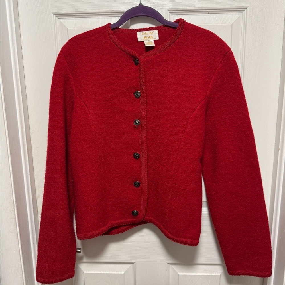 Vintage 100% Wool Tally Ho Red Women's Cardigan Sweater